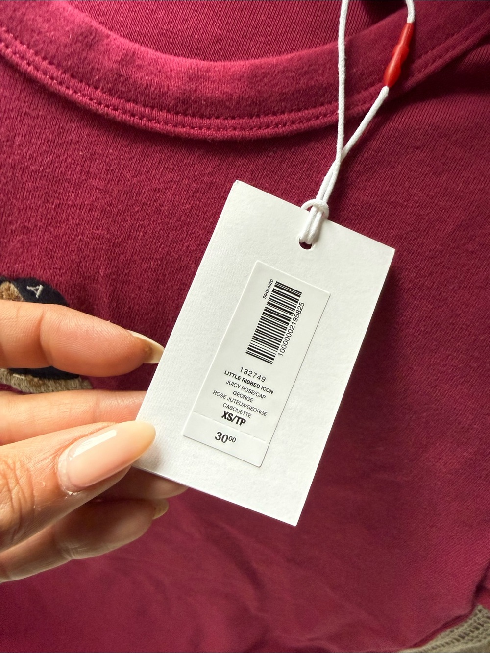 Aritzia Kids Short-Sleeve Tee in Berry with Teddy Embroidery - Picture 3 of 3